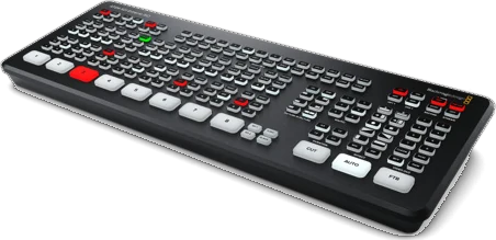 The ATEM SDI Extreme ISO: a wider desktop switcher with eight input buttons and a larger bank of control keys.